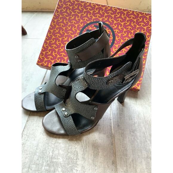 $375 TORY BURCH Teagan High Heel Gladiator Sandals Vegan Leather EUC Designer 9 - Picture 6 of 11